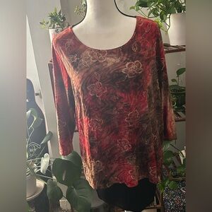 Chic Floral Women's Blouse in Red and Brown
